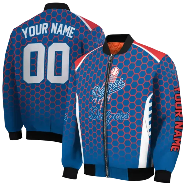 personalized los angeles dodgers hexagon grid blue bomber jacket fashion forward