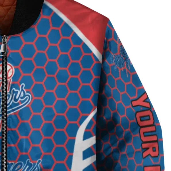 personalized los angeles dodgers hexagon grid blue bomber jacket premium grade
