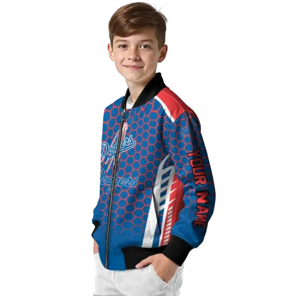 personalized los angeles dodgers hexagon grid blue bomber jacket trendy