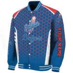 personalized los angeles dodgers hexagon grid blue varsity jacket best selling