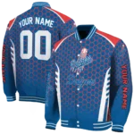 personalized los angeles dodgers hexagon grid blue varsity jacket best selling