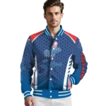 personalized los angeles dodgers hexagon grid blue varsity jacket best selling