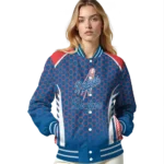 personalized los angeles dodgers hexagon grid blue varsity jacket best selling
