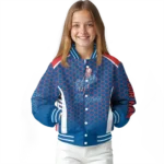 personalized los angeles dodgers hexagon grid blue varsity jacket best selling
