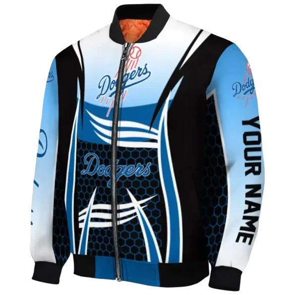 personalized los angeles dodgers mesh effect blue black bomber jacket best selling