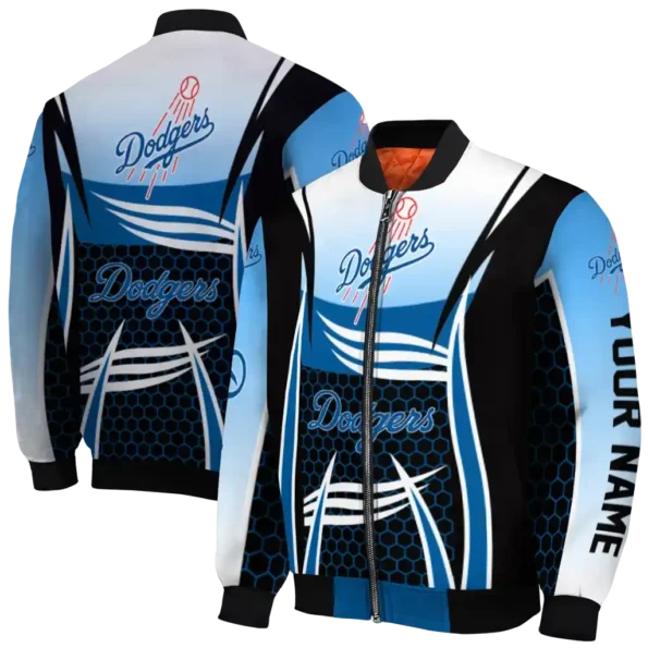 personalized los angeles dodgers mesh effect blue black bomber jacket fashion forward