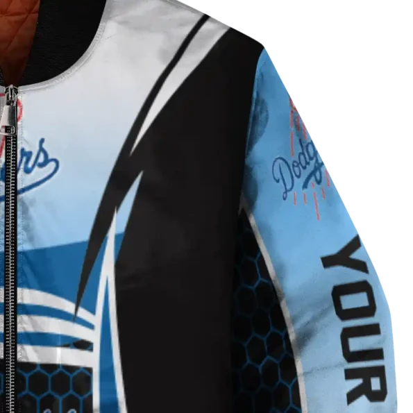 personalized los angeles dodgers mesh effect blue black bomber jacket premium grade