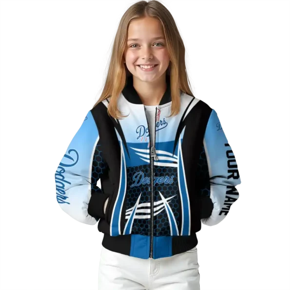personalized los angeles dodgers mesh effect blue black bomber jacket top rated