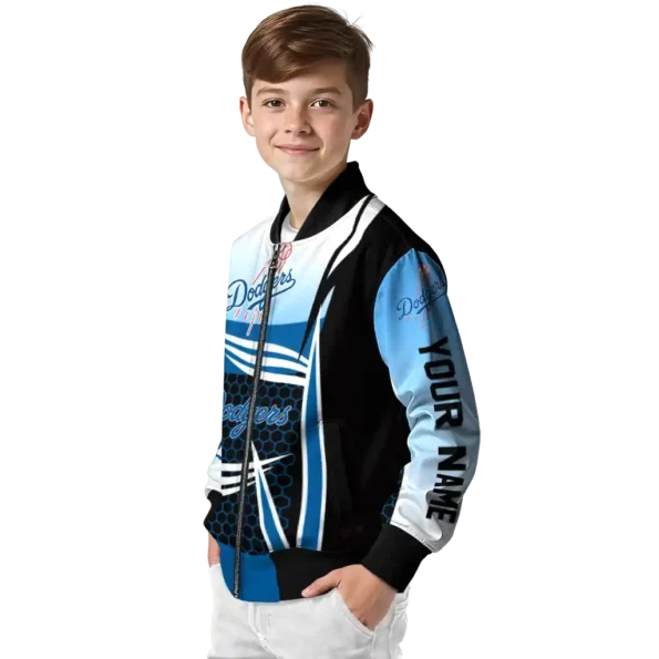 personalized los angeles dodgers mesh effect blue black bomber jacket trendy