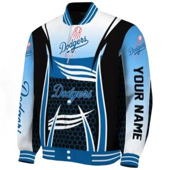 personalized los angeles dodgers mesh effect blue black varsity jacket best selling