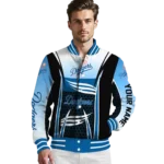 personalized los angeles dodgers mesh effect blue black varsity jacket best selling