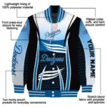 personalized los angeles dodgers mesh effect blue black varsity jacket best selling