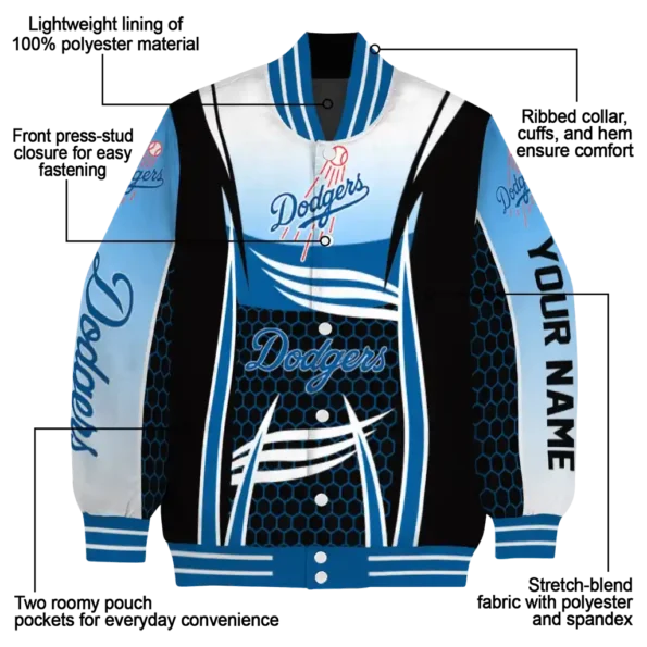 personalized los angeles dodgers mesh effect blue black varsity jacket new arrival