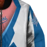 personalized los angeles dodgers v stripes blue white bomber jacket best selling