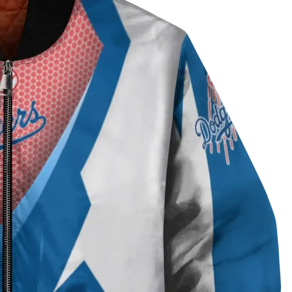 personalized los angeles dodgers v stripes blue white bomber jacket premium grade