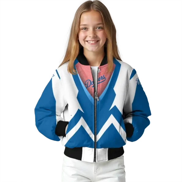 personalized los angeles dodgers v stripes blue white bomber jacket top rated