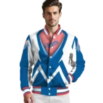 personalized los angeles dodgers v stripes blue white varsity jacket best selling