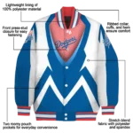 personalized los angeles dodgers v stripes blue white varsity jacket best selling