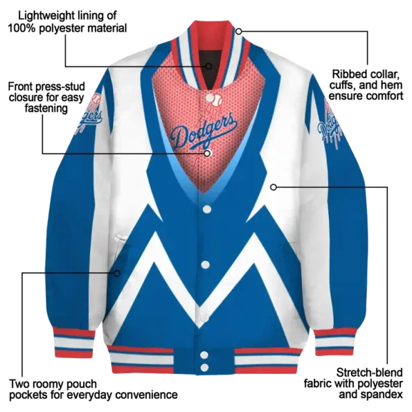 personalized los angeles dodgers v stripes blue white varsity jacket new arrival