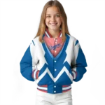 personalized los angeles dodgers v stripes blue white varsity jacket best selling