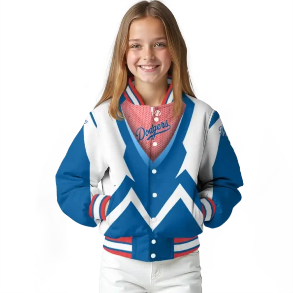 personalized los angeles dodgers v stripes blue white varsity jacket top rated