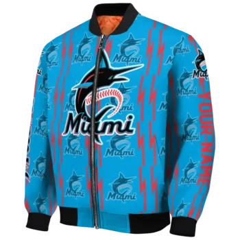 personalized miami marlins bolt stripe blue bomber jacket best selling