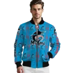 personalized miami marlins bolt stripe blue bomber jacket best selling