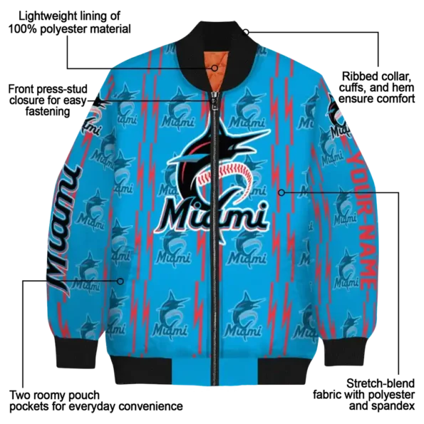 personalized miami marlins bolt stripe blue bomber jacket new arrival