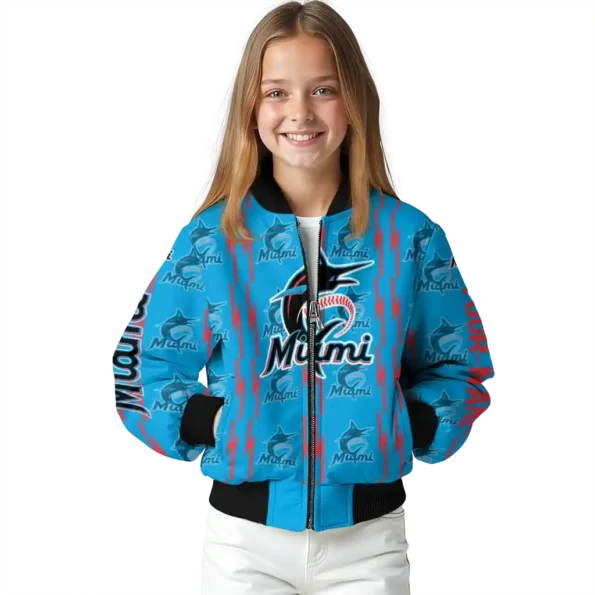 personalized miami marlins bolt stripe blue bomber jacket top rated