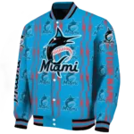 personalized miami marlins bolt stripe blue varsity jacket best selling