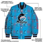 personalized miami marlins bolt stripe blue varsity jacket best selling