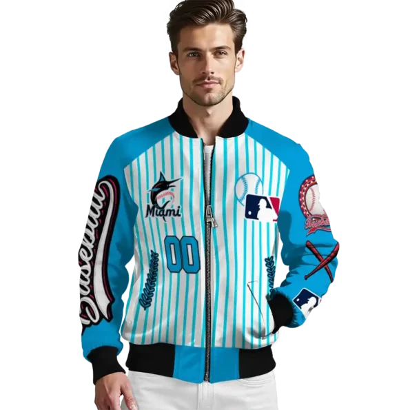 personalized miami marlins eagle baseball blue white bomber jacket high quality