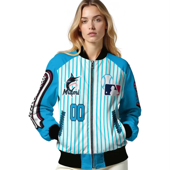 personalized miami marlins eagle baseball blue white bomber jacket latest model