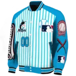 personalized miami marlins eagle baseball blue white varsity jacket best selling
