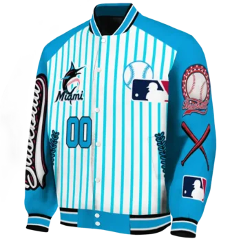 personalized miami marlins eagle baseball blue white varsity jacket best selling