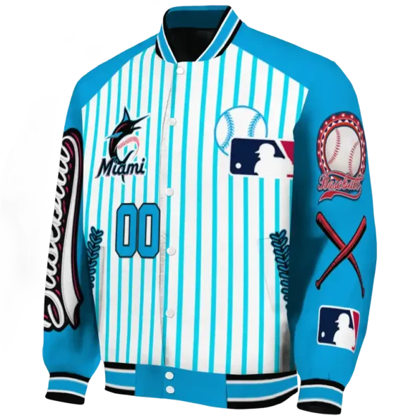 personalized miami marlins eagle baseball blue white varsity jacket best selling