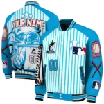 personalized miami marlins eagle baseball blue white varsity jacket best selling