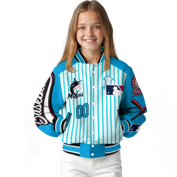 personalized miami marlins eagle baseball blue white varsity jacket top rated