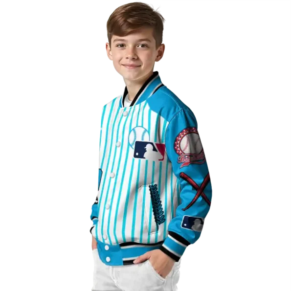 personalized miami marlins eagle baseball blue white varsity jacket trendy