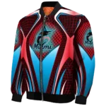 personalized miami marlins mesh chest black crocs black bomber jacket best selling
