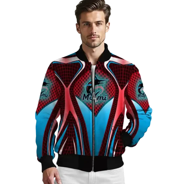 personalized miami marlins mesh chest black crocs black bomber jacket high quality