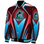 personalized miami marlins mesh chest black crocs black varsity jacket best selling