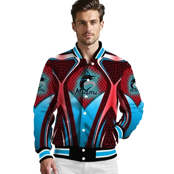 personalized miami marlins mesh chest black crocs black varsity jacket high quality