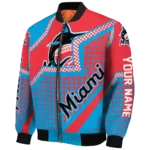 personalized miami marlins star burst blue bomber jacket best selling