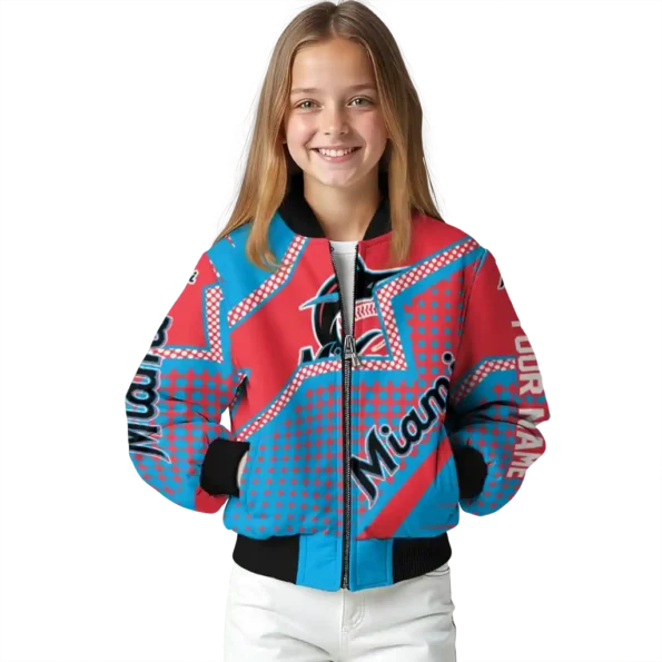 personalized miami marlins star burst blue bomber jacket top rated