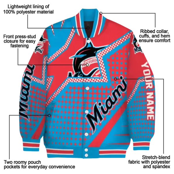 personalized miami marlins star burst blue varsity jacket new arrival