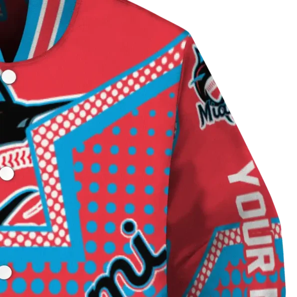 personalized miami marlins star burst blue varsity jacket premium grade