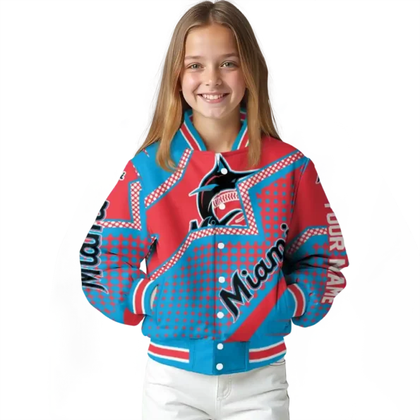 personalized miami marlins star burst blue varsity jacket top rated