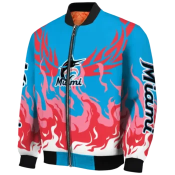 personalized miami marlins winged blaze blue white bomber jacket best selling