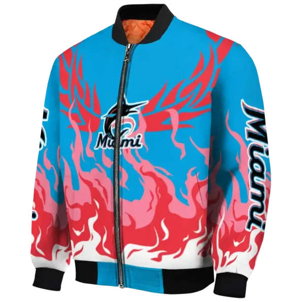 personalized miami marlins winged blaze blue white bomber jacket best selling